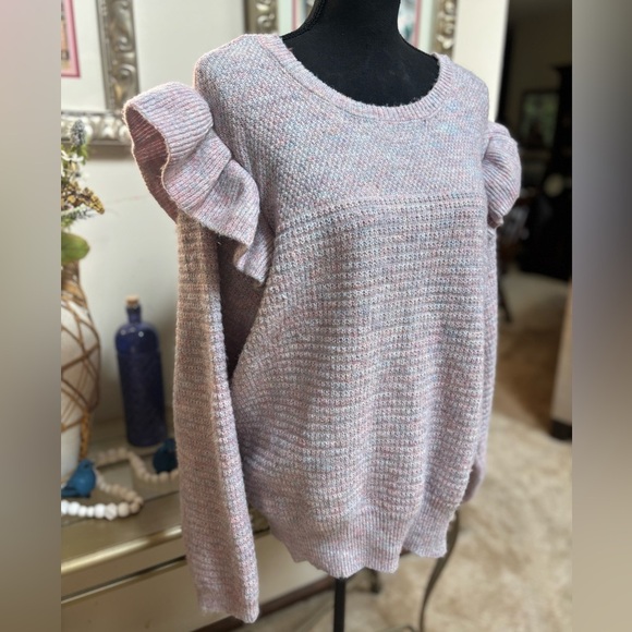 LC Lauren Conrad Lavender Pink Knitted Ruffle Sleeve Textured Sweater Sz 2X - Picture 1 of 7
